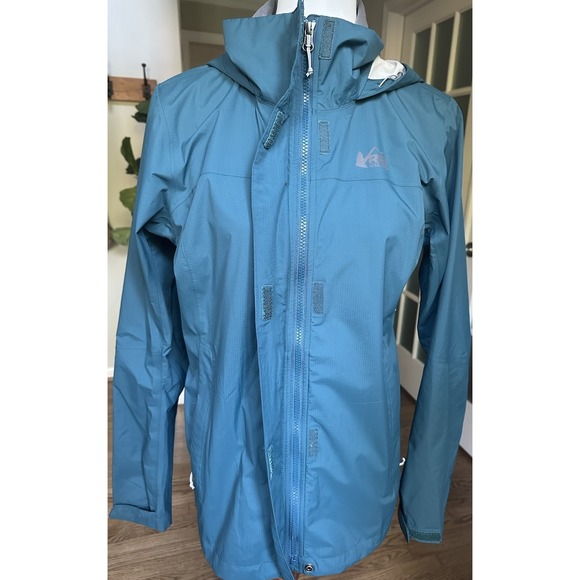 REI Co-Op Rainier RainCoat Jacket Women's M Peak 2.5L Hiking Hooded Blue - Picture 9 of 13